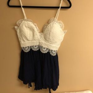 white Lace Top and blue Romper
